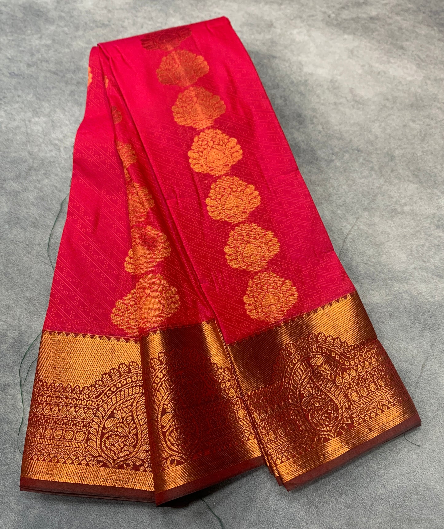 Vegan Silk Saree Cherry Red Colour Saree with Copper Border
