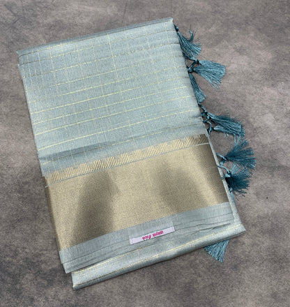 Banaras Katan Saree Light Sky Blue Colour with Katan Work Border