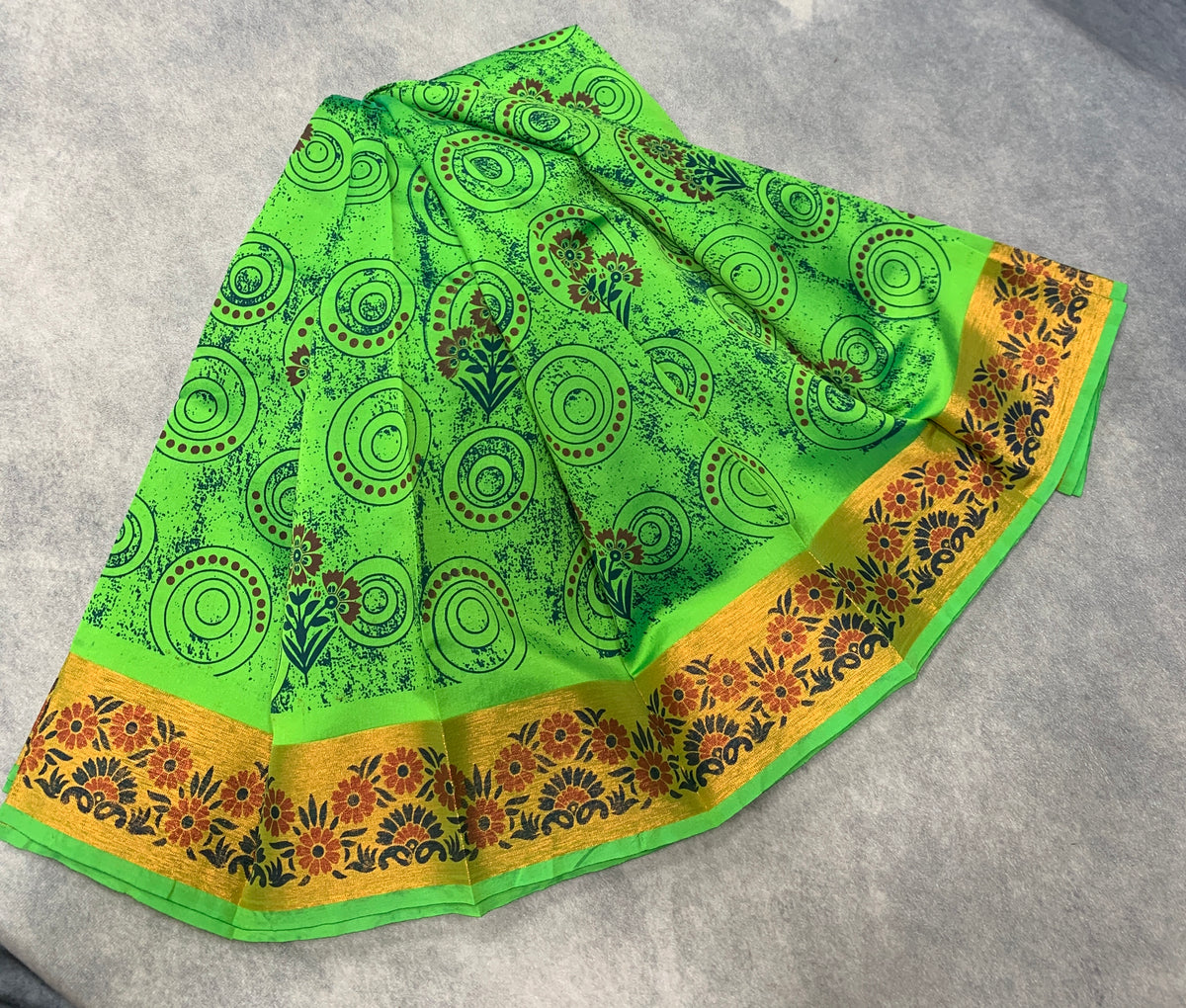 Fancy Cotton Saree Apple Green Colour with Copper Border