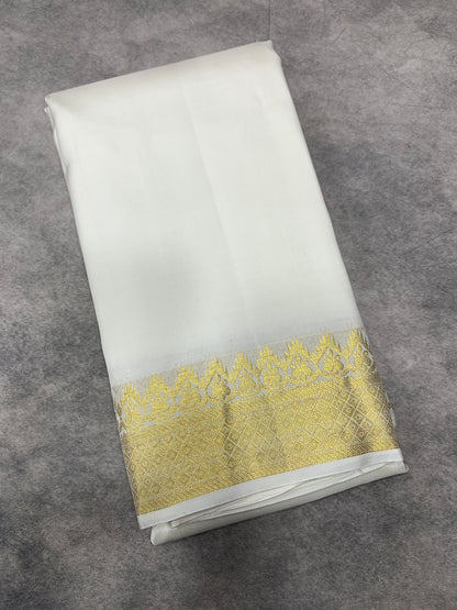 9X5 Pure Silk Dhoti White Colour with Golden Colour Fancy Jaquard Border