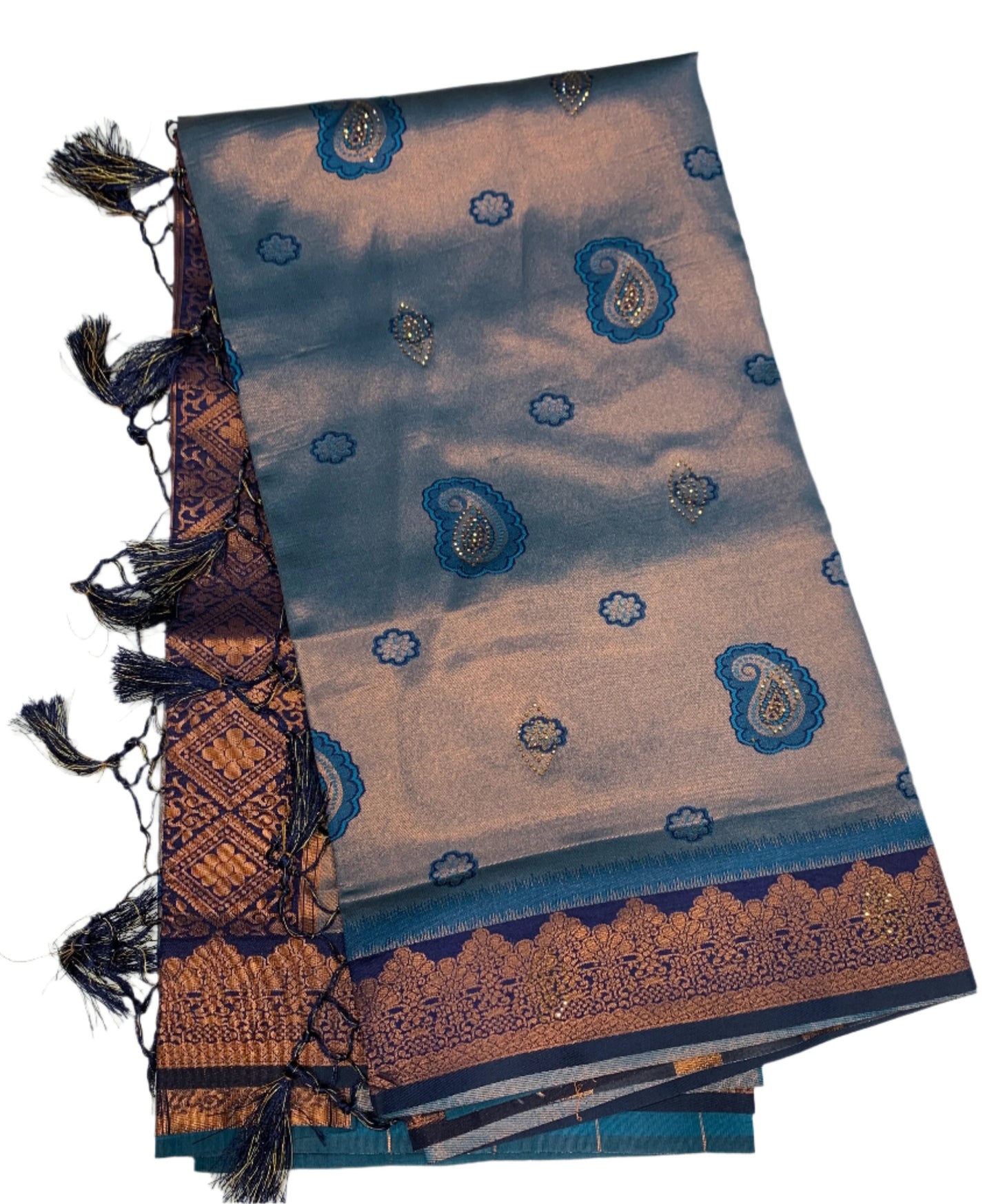 Art Silk Saree Sky Blue Colour with Navy Blue Border