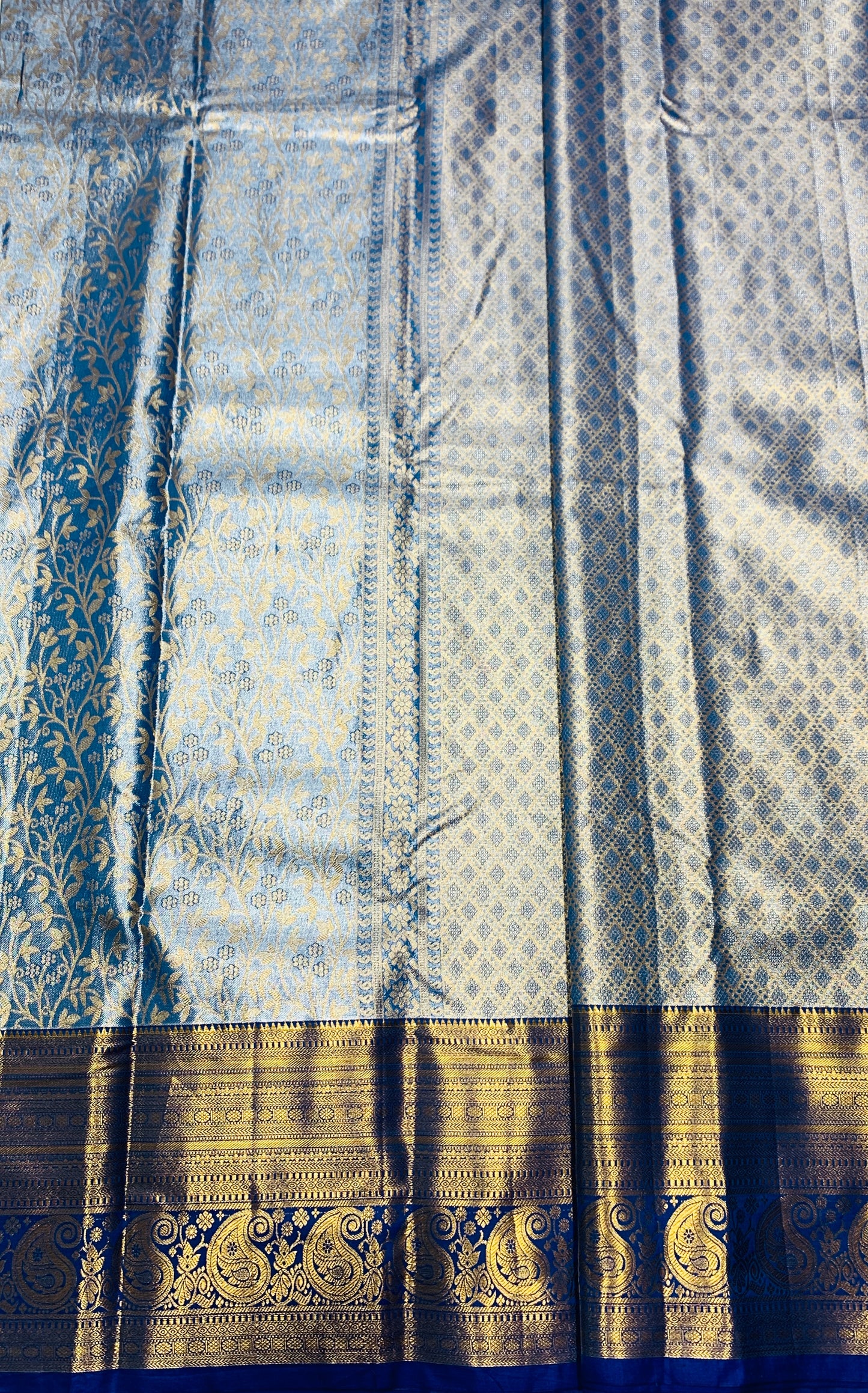 Sky Blue Shade Soft Kanchi Tissue Pattu Saree with Blue Border