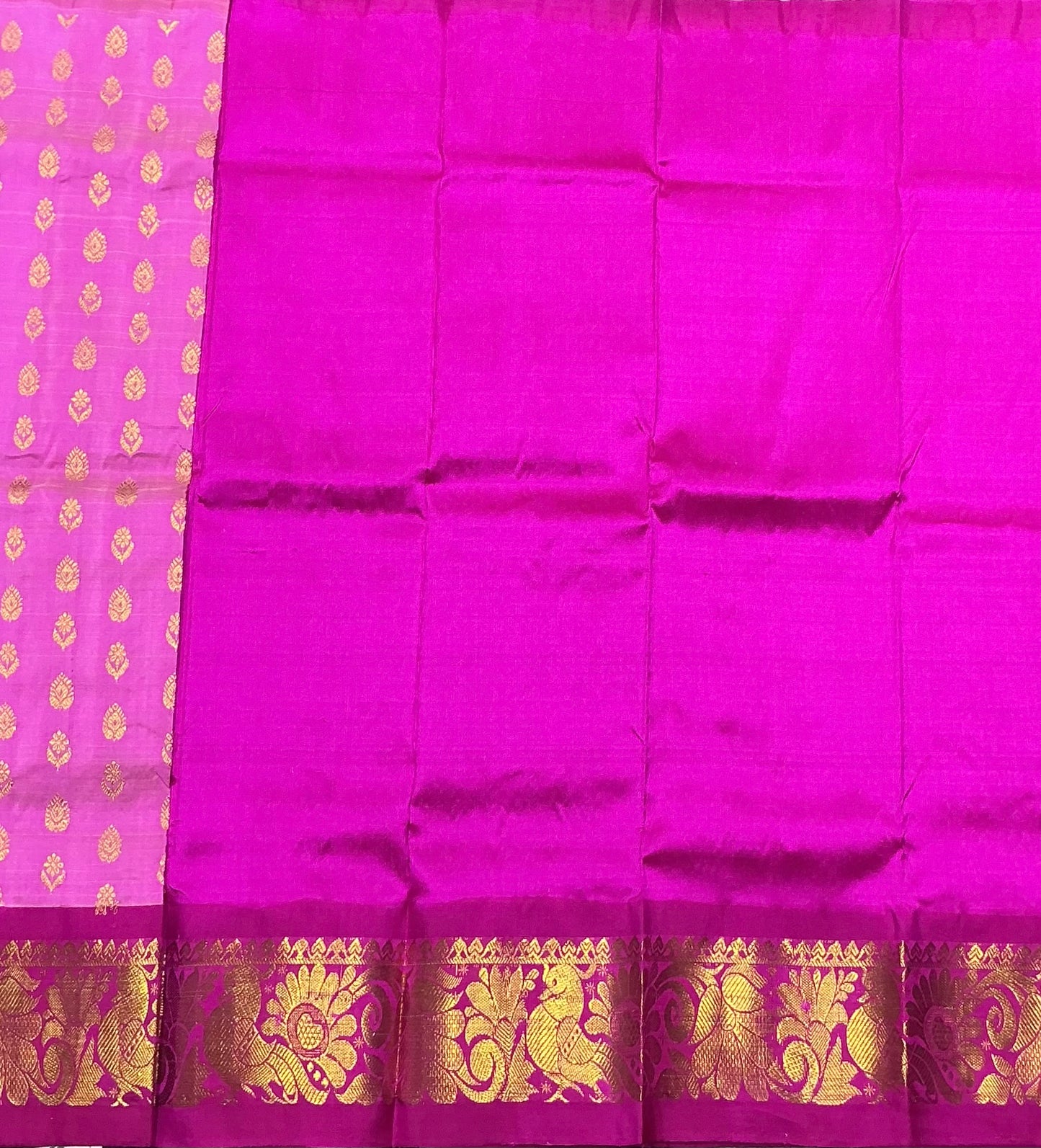 Pink Shade Pure Kanchipuram Kids Pattu Pavadai with Contrast Border for Newborn to 2 Years
