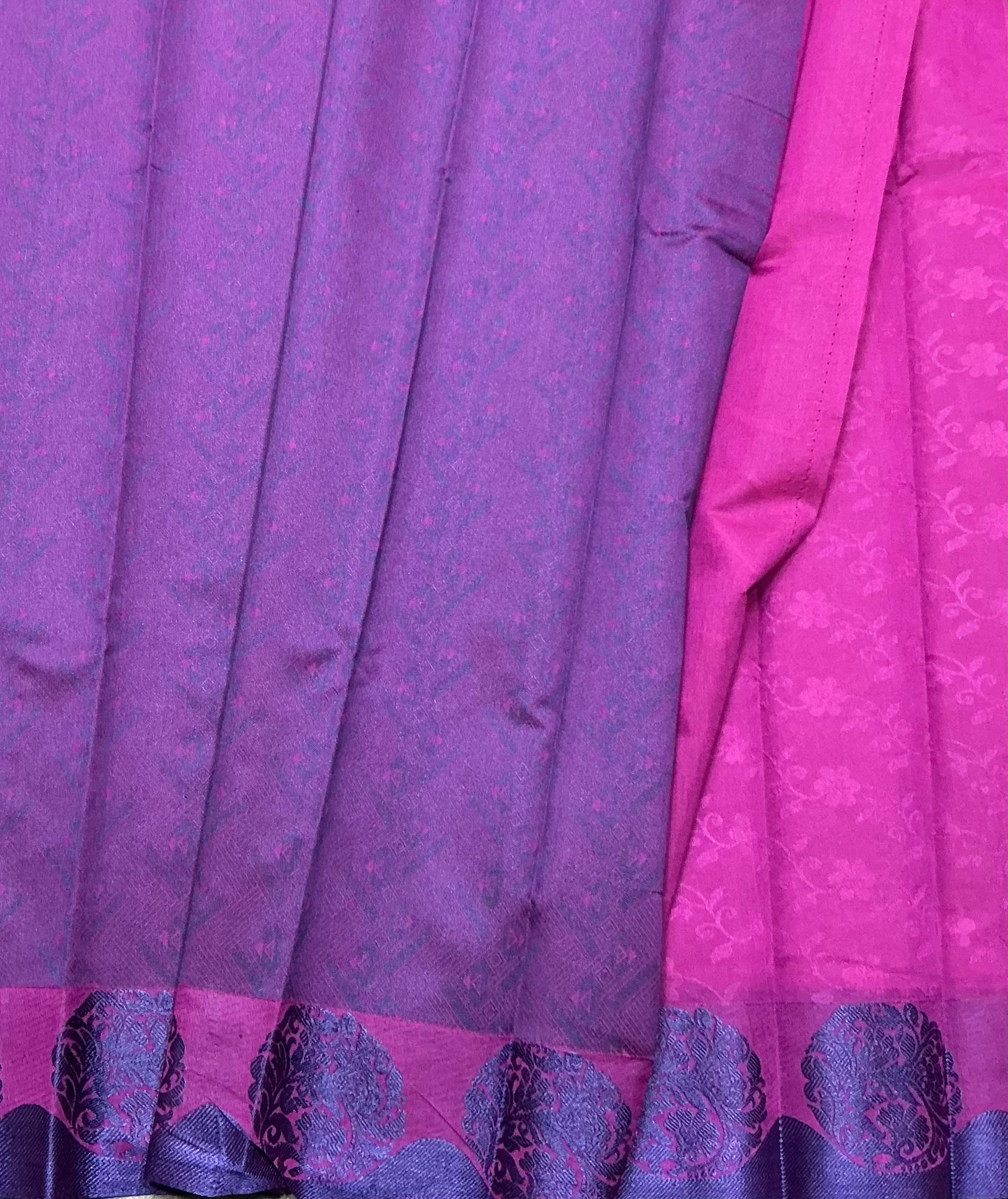 Purple Colour silk cotton Saree with Blue Border