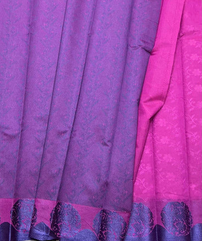 Purple Colour silk cotton Saree with Blue Border