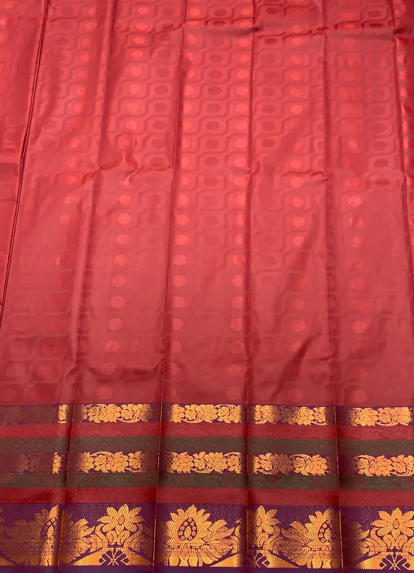 Synthetic Cotton Saree Dark Maroon Colour with Copper Floral Design Border