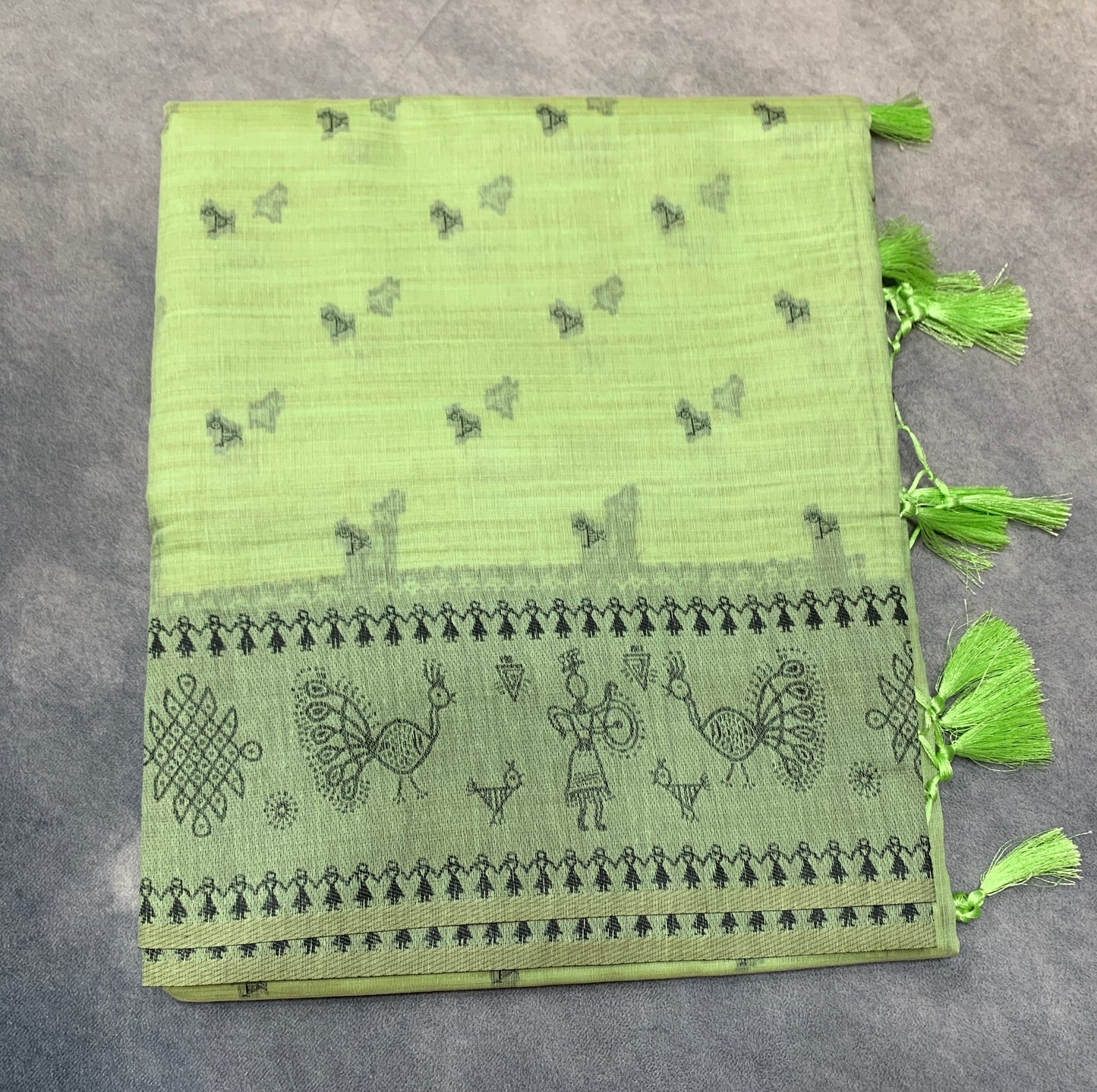 Banaras Katan Saree Pista Green Colour with Katan Work Border