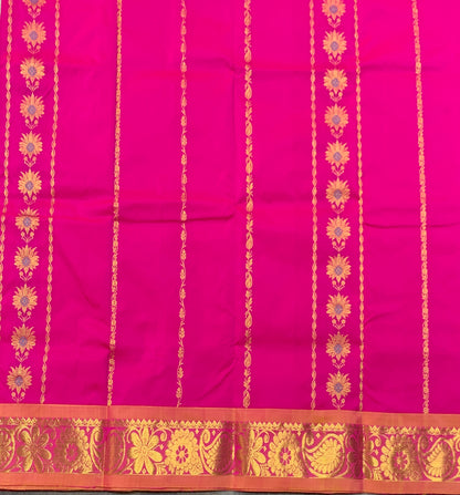Pink Shade Semi Silk Kids Pattu Pavadai with Contrast border for Age 2 to 5 Years