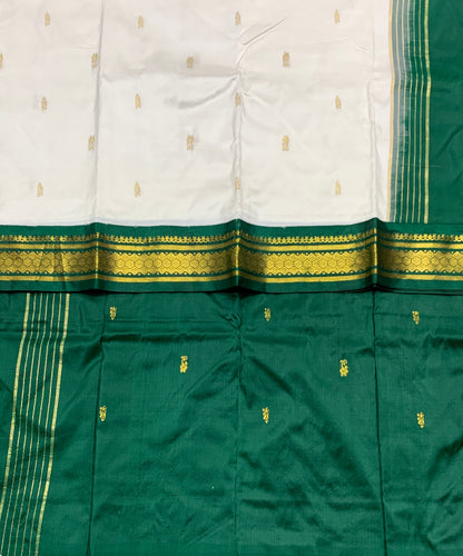 Pure Kanchipuram Silk Saree White Colour with Green Border