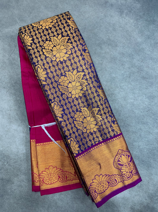 Vegan Silk Saree Violet Colour with Pink and Copper Border