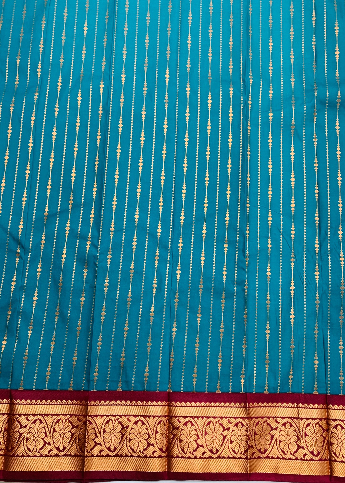 Vegan Silk Saree Rama Blue with Maroon Border and Flower Design