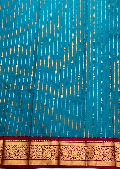 Vegan Silk Saree Rama Blue with Maroon Border and Flower Design