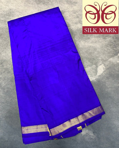 9X5 Pure Silk Dhoti Violet Colour with Small Golden Zari Border