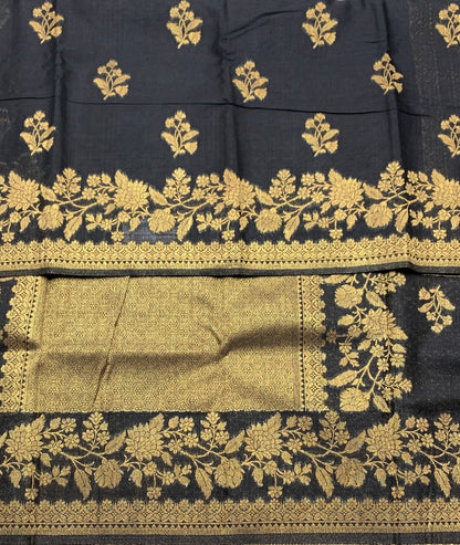 Kora Silk Saree Block Colour with Flower Design Border