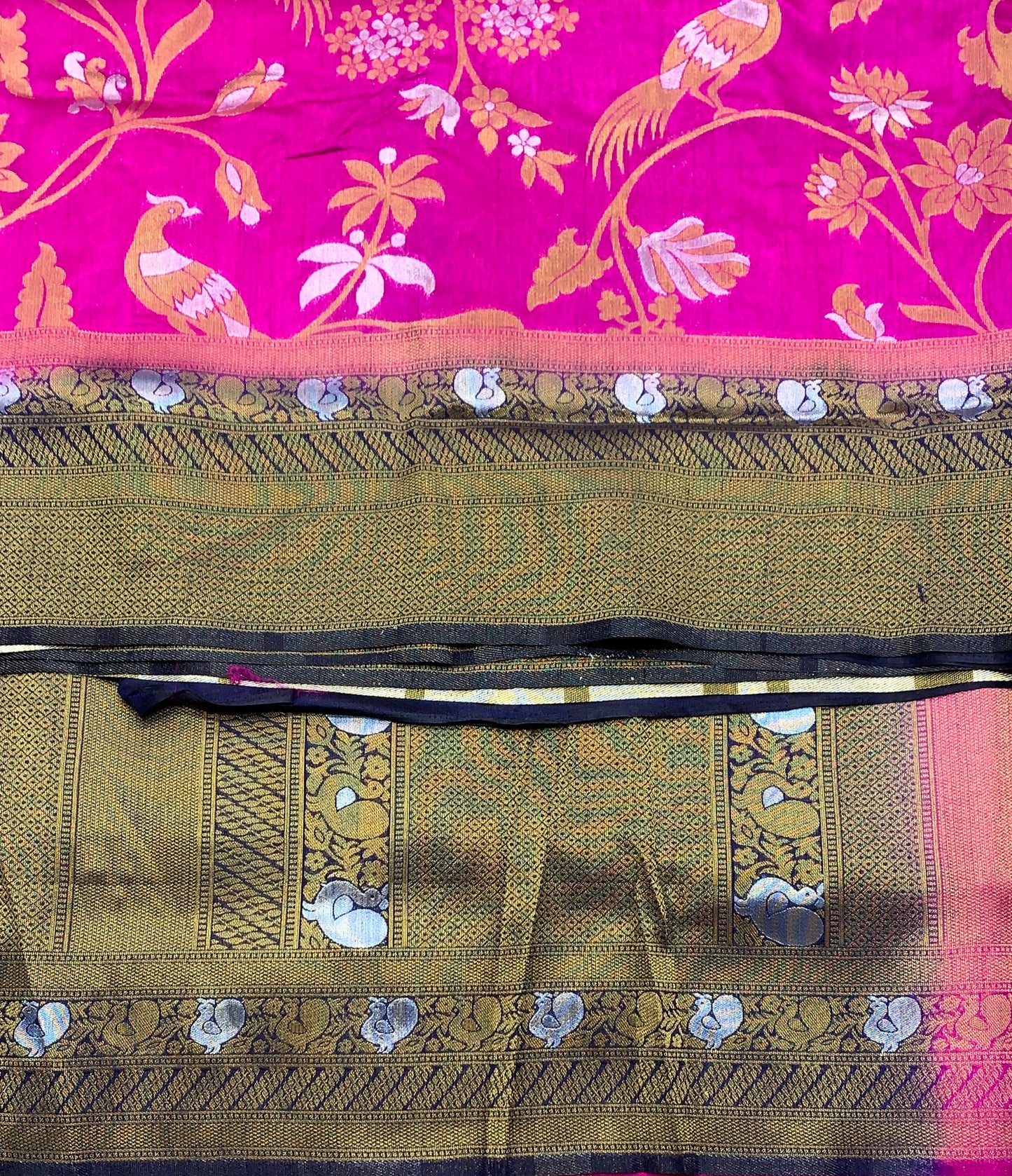 Banaras Soft Silk Saree Pink Colour with Navy Blue Colour Border