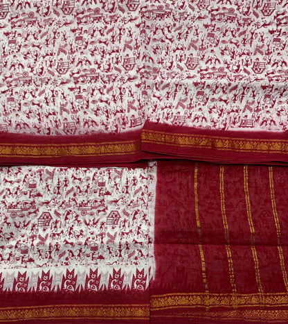 Chettinad Sungudi Cotton White Colour with Printed Saree