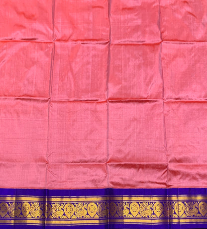 Pink Shade Pure Kanchipuram Kids Pattu Pavadai with Contrast Border for age 2 to 5