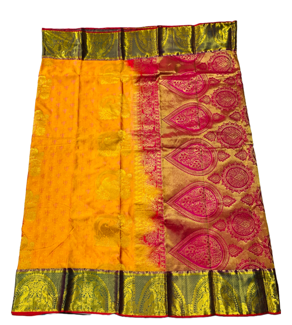 Yellow Shade Kanchipuram Silk Saree with Green Border