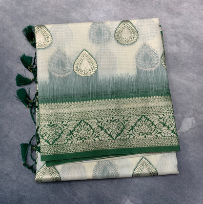 Banaras Katan Saree Off White Colour with Katan Work Border