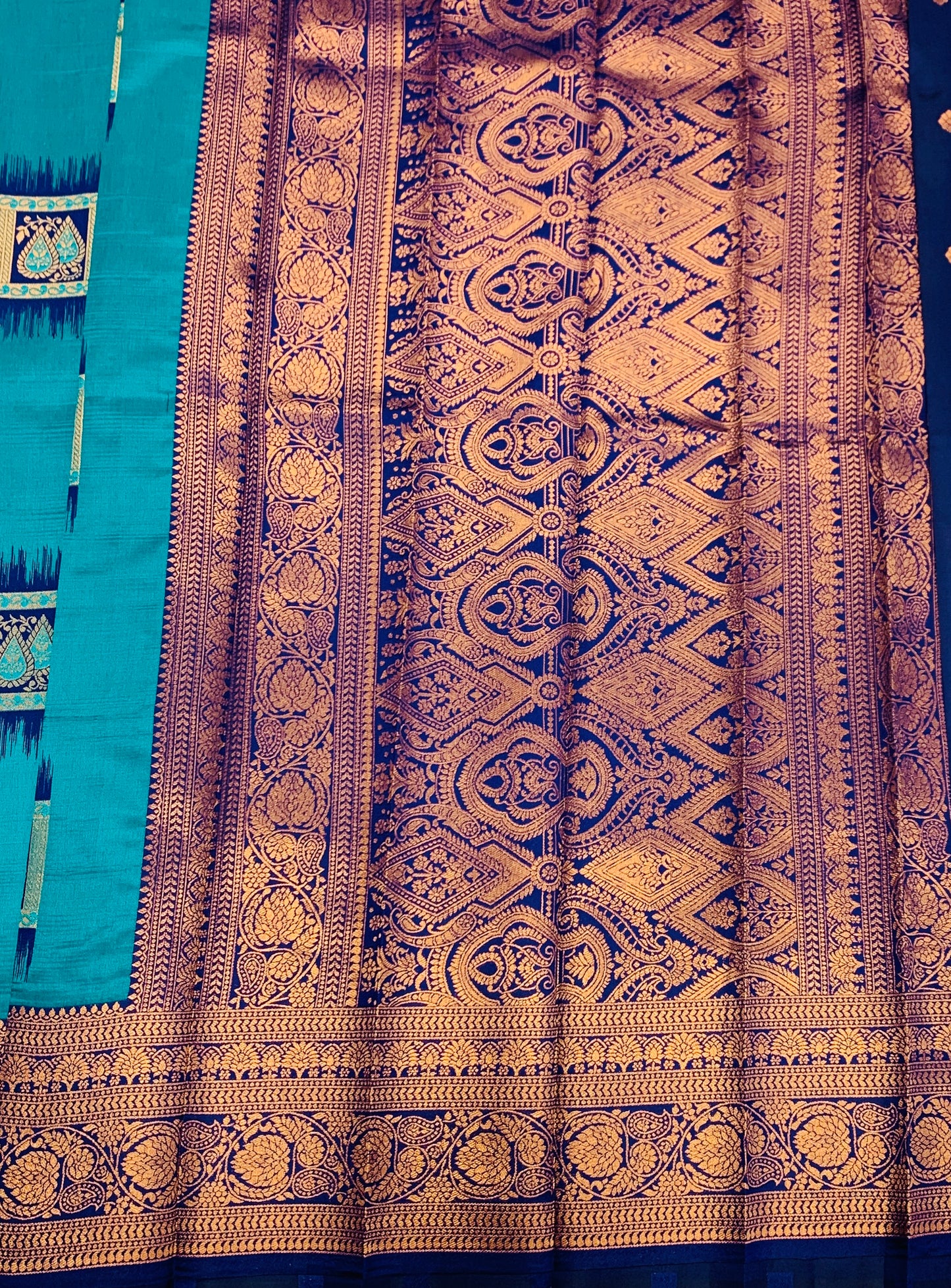 Art Silk Saree Peacock Green Colour with Navy Blue Border