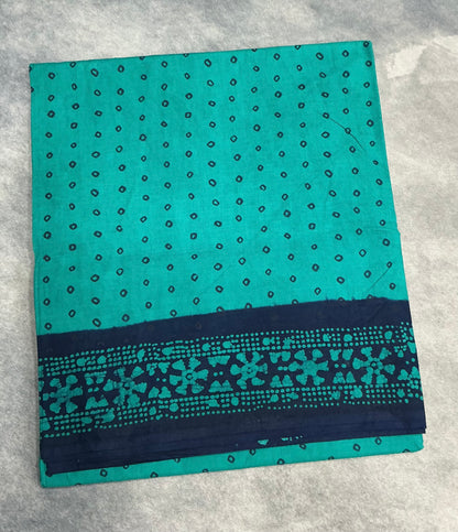 Chettinad Sungudi Cotton Rama Green Colour with Navy Blue Colour Border