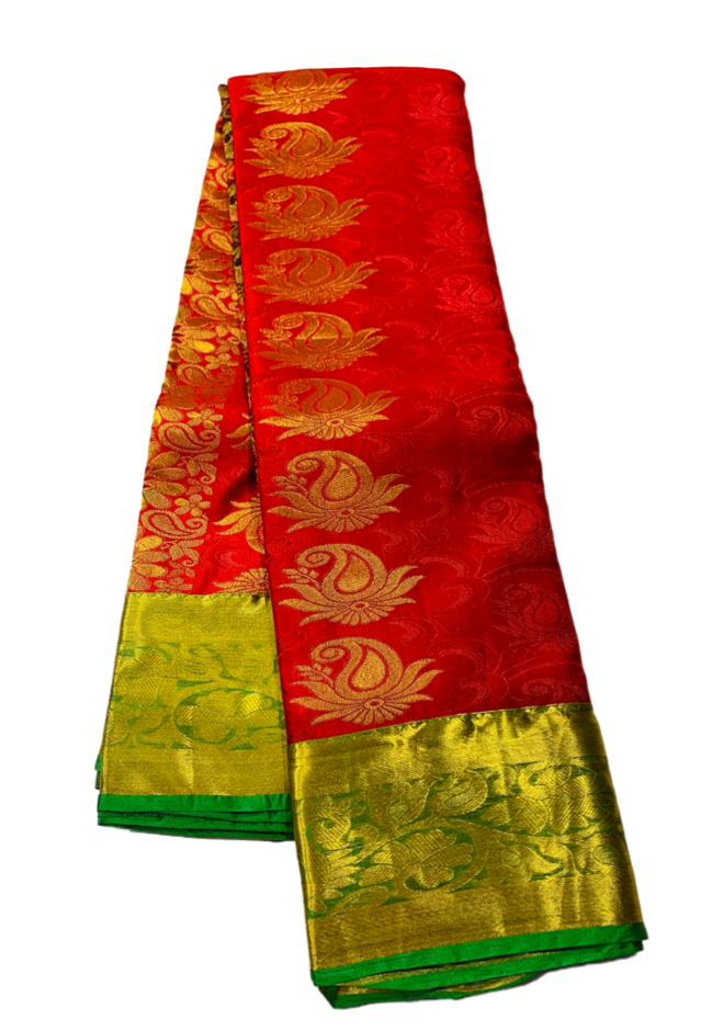 Vegan Silk Saree Red Shade with Green Border