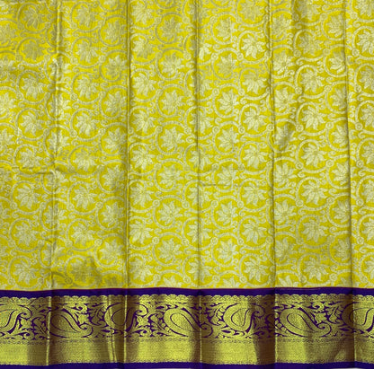 Lemon Yellow Shade Vegan Silk Kids Pattu Pavadai with Contrast Border for Newborn to 2 Years