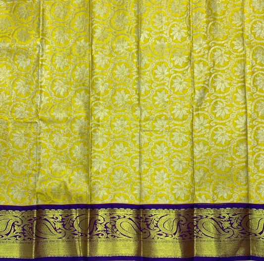 Lemon Yellow Shade Vegan Silk Kids Pattu Pavadai with Contrast Border for Newborn to 2 Years