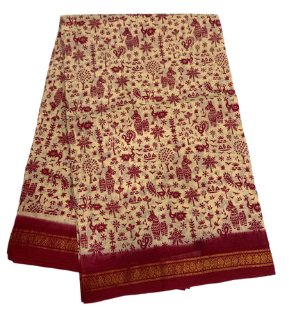 Chettinad Sungudi Cotton Tussar Colour with Maroon Border