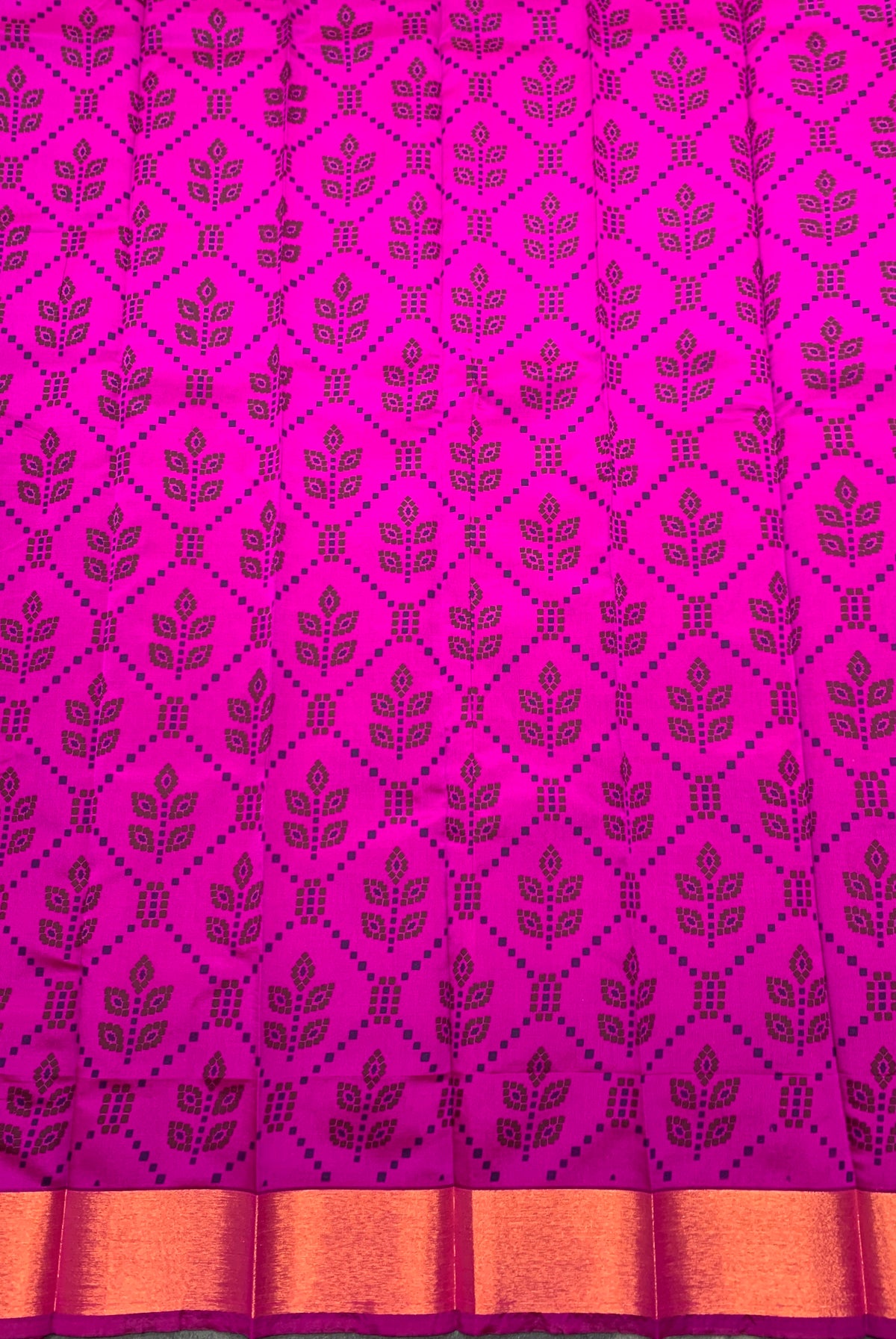 Fancy Cotton Saree Rani Pink Colour with Copper Zari Border