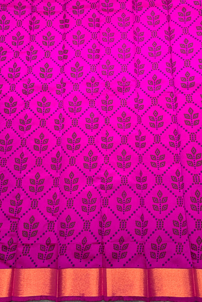 Fancy Cotton Saree Rani Pink Colour with Copper Zari Border
