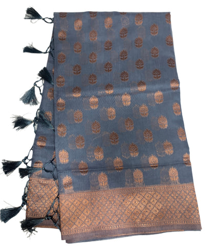 Banaras Katan Saree Gray Colour with Katan Work Border