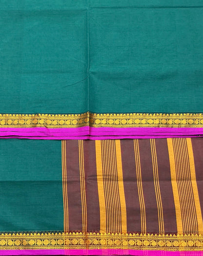 Chettinad Cotton Saree Rama Green Colour with Pink Colour with Thread Work Border