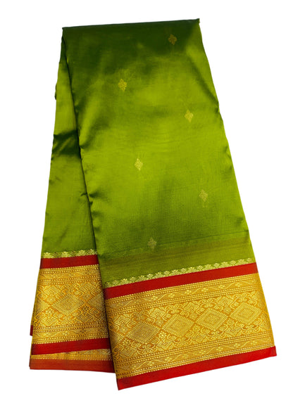 Olive Green Shade Saree with Golden and Red Border