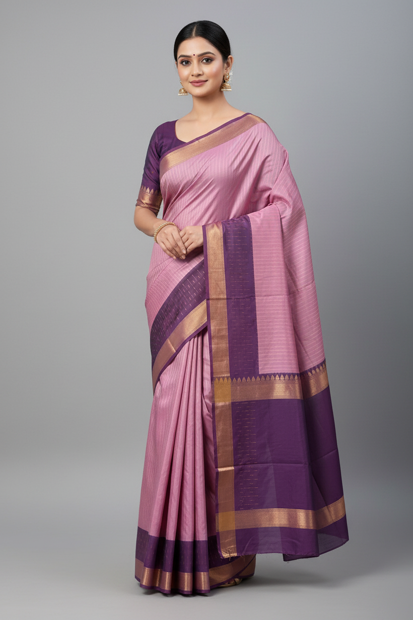 Arani Silk Saree Lavender Colour with Purple Border