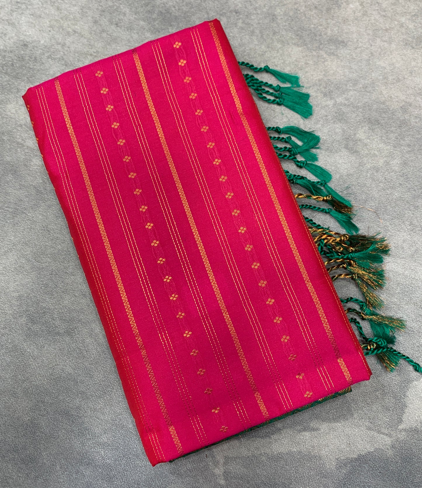 Soft Vegan Silk Saree Pink Colour with Light Green and Copper Border