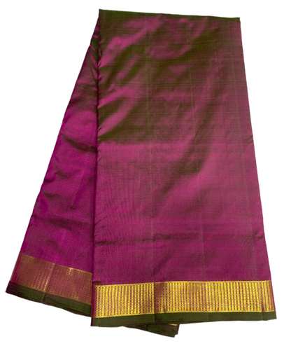 9 yards Pure Kanchipuram Silk Saree Dual Shade with Golden Zari Border