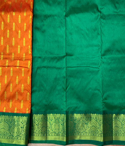 Orange Shade Pure kanchipuram Kids Pattu Pavadai with Contrast Border for Newborn to 2 Years