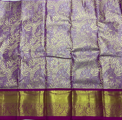 Lavender Shade Vegan Silk Kids Pattu Pavadai with Contrast Border for age 2 to 5