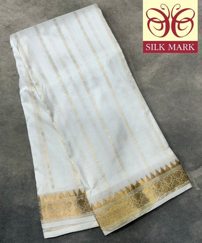 Pure Kanchipuram Silk Saree White Colour with Golden Border