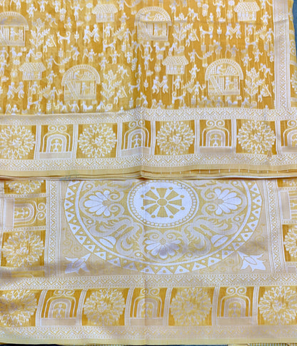 Banaras Katan Saree Yellow Colour with Katan Work Border