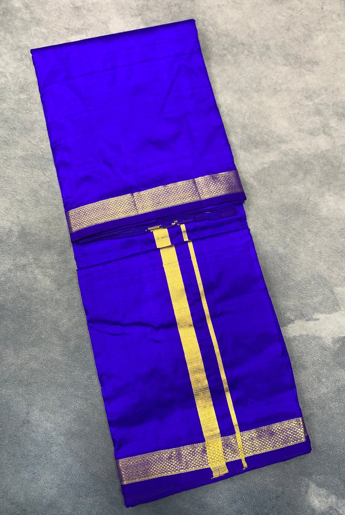 9X5 Pure Silk Dhoti Violet Colour with Small Golden Zari Border