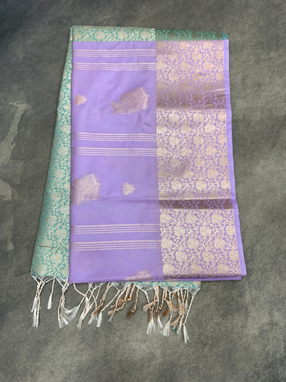 Art Silk Saree Lavender Colour with Sliver Zari Border