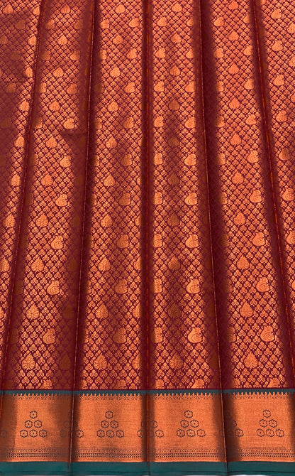 Vegan Silk Saree Maroon Colour with Copper and Sapphire Border