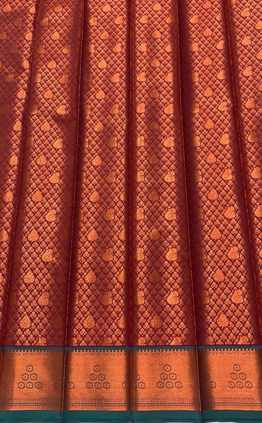 Vegan Silk Saree Maroon Colour with Copper and Sapphire Border