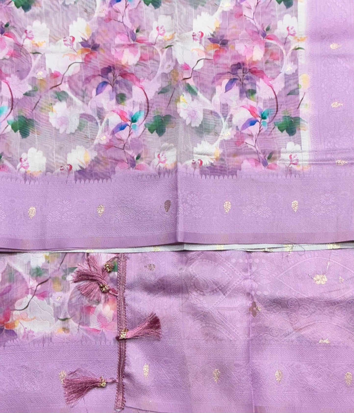 Digital Print Cotton Saree Lavender Colour with Floral Pattern