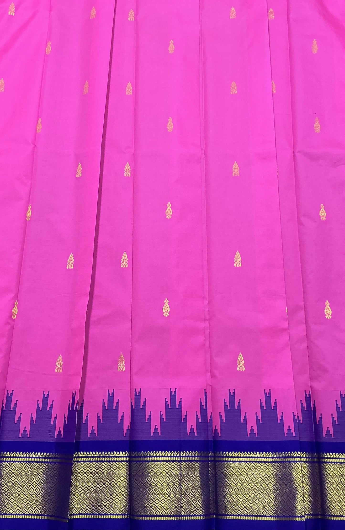 Semi Silk Saree Pink Colour with Violet and Gold Zari Border