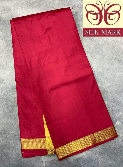 9X5 Pure Silk Dhoti Maroon with Small Golden Zari Border