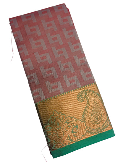 Synthetic Cotton Saree Biscuit Shade with Golden Zari Border