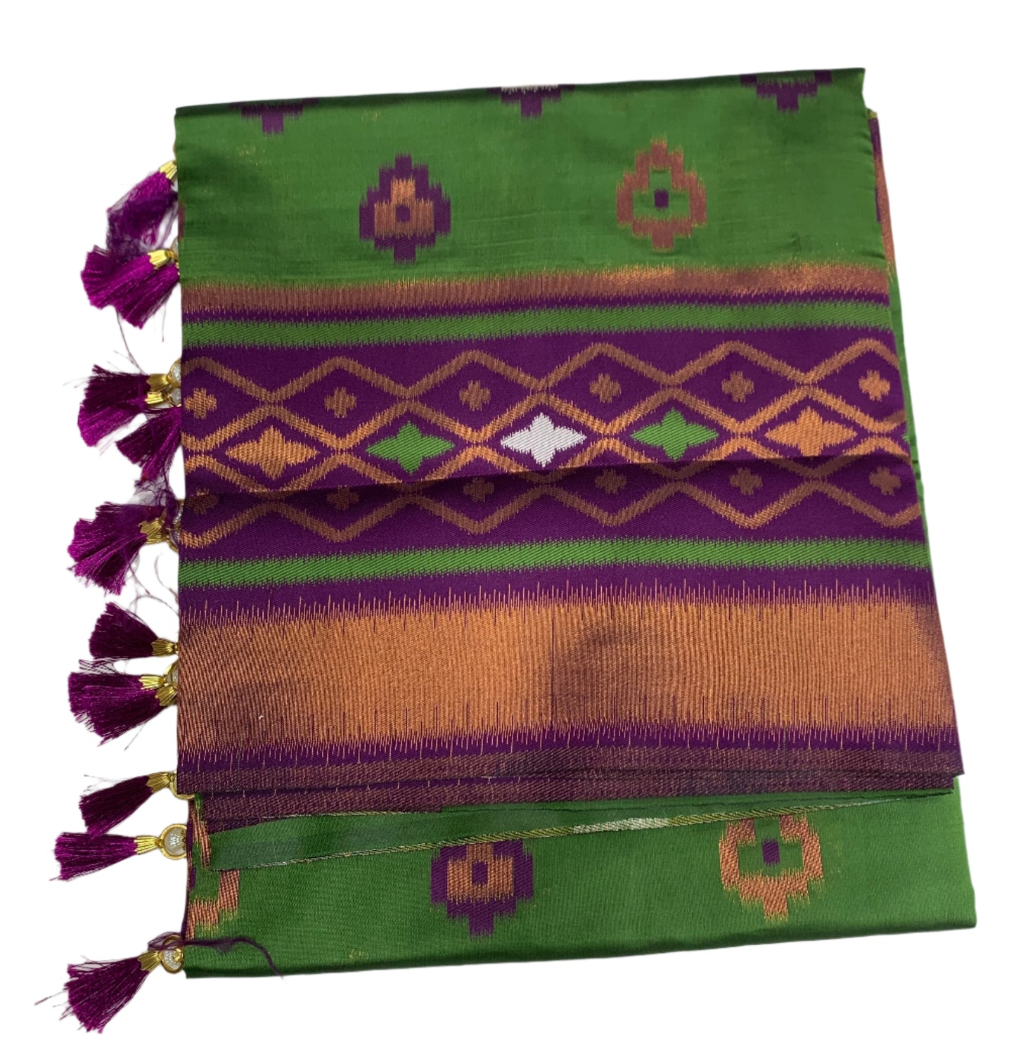 Pochampalli Semi Silk Saree Green Colour with Magenta Border